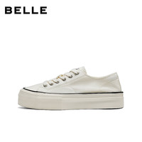 百丽（Belle）时尚豹纹帆布鞋女2026春季厚底增高休闲板鞋B3038AM6 米白色 35