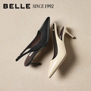 百丽（Belle）【92系列】牛皮包头凉鞋女2026春新商场款优雅细高跟凉鞋H8010AH6 黑色 37