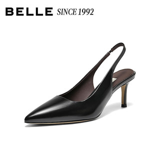 百丽（Belle）【92系列】牛皮包头凉鞋女2026春新商场款优雅细高跟凉鞋H8010AH6 黑色 37