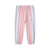 迪士尼儿童轻薄透气防蚊裤夏季拼色织带休闲裤卡通遮阳裤子 粉红 120