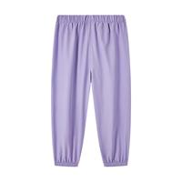 迪士尼儿童轻薄透气防蚊裤夏季拼色织带休闲裤卡通遮阳裤子 浅紫 130