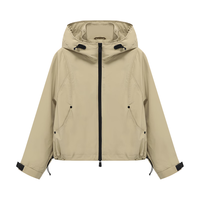 百家好(Basic House)工装连帽夹克春秋季冲锋衣女士小个子宽松休闲女装外套短上衣 卡其 M