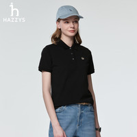 哈吉斯（HAZZYS）女装 夏季款女士【PHIZ系列】三粒扣休闲短袖POLO衫女ASTSE0DBX01 黑色BK S (155/80A 36)