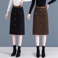 毛呢半身裙女秋冬小个子高腰显瘦a字中长款一步包臀裙子