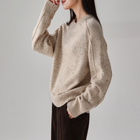 SOFSIL加厚圆领彩点套头羊毛衫女2024冬季时尚百搭宽松针织衫毛衣 燕麦色 S