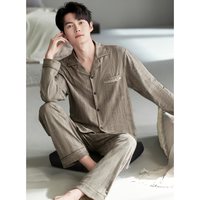 睡衣男士春秋款纯棉长袖男款秋季大码高级感秋冬薄款可外穿家居服 (165/M码)身高165左右,体重100-125斤