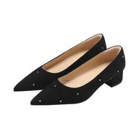 7or9 黑色高跟鞋女鞋春夏羊皮尖头粗跟不累脚通勤浅口单鞋星尘