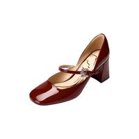 【浪漫款】73hours女鞋爱情小说2026春季裸色玛丽珍高跟鞋 深红 35
