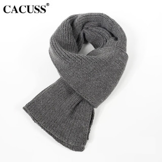 CACUSS围巾男冬季保暖男士加厚针织毛线纯色女围脖W0168 灰色