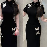 LHMknk1 画报夫人 新中式刺绣弹力西装旗袍