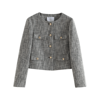 自巧(ZIQIAO)小个子设计感小香风外套女时髦气质浅灰色短外套 浅花灰 XS (2码)