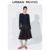 UR2026春季女装都市撞色木耳边刺绣针织开衫UYU960003 藏青 L