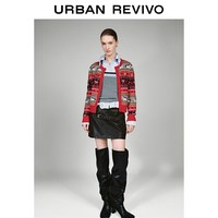 UR2026春季女装休闲费尔岛撞色提花针织开衫UYL960011+ 大红色 XL