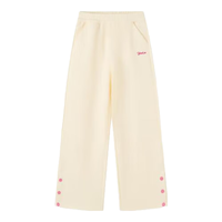 英氏（YEEHOO）女童裤子儿童阔腿裤春季女孩直筒裤华夫格面料春装长裤中大童装 暖绒轨迹-米白 110