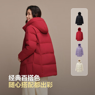 波司登 B250245122 90绒中长款连帽羽绒服 醇酒红 S