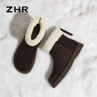 ZHR则则雪地靴女加绒加厚保暖棉鞋子女2025冬季新款防滑一鞋两穿百搭 咖色