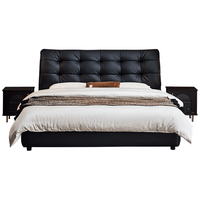 全友 家居大黑熊轻奢风真皮床主卧黑色|常规床+左床头柜*1 1.5米x2米