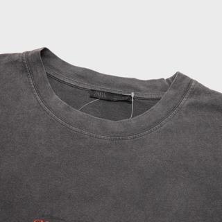 ZARA 100%棉 后背印花 圆领短袖T恤