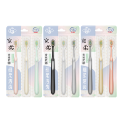 软毛宽头牙刷 黑白灰+绿黄粉 6支