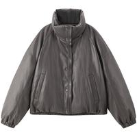太平鸟仿蛋白PU皮羽绒服女白鸭绒外套女A1ACF4310