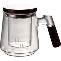 溥畔 高硼硅玻璃茶杯带把手茶水分离水杯  透明内胆【胡桃木手柄) 500ml