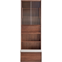 林氏家居实木书柜一体靠墙储物柜沙发书柜立式落地全实木组合小满系列PK4X 【0.8m|移门款】卡座书柜