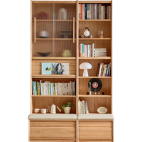 林氏家居实木书柜一体靠墙储物柜沙发书柜立式落地全实木组合小满系列PK4X 【原木色|1.6米】全实木卡座书柜