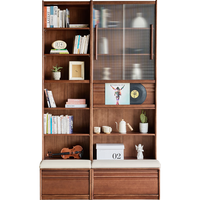 林氏家居实木书柜一体靠墙储物柜沙发书柜立式落地全实木组合小满系列PK4X 【胡桃色|1.4米】全实木卡座书柜