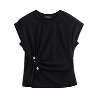 初语设计感扭结上衣女2025年春季独特别致莱赛尔棉质短款T恤 黑-短袖圆领 XL