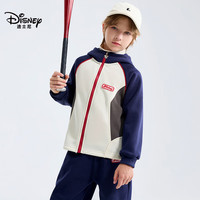 迪士尼(Disney)男女童运动套装秋冬加绒加厚保暖连帽休闲外套裤子两件套 藏青 均码 140cm