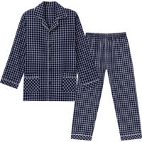 三枪【纯棉绒布】睡衣男翻领舒适开襟经典格纹家居套装 藏白格 2XL