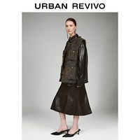 UR2026春季女装休闲金丝毛边粗花呢含羊毛马甲UWH160013+ 黄棕 (面料微扎) XS
