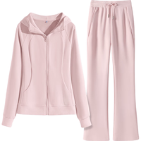 MJ STYLE2025春季休闲慵懒套装连帽修身开衫高腰阔腿裤长裤搭配两件装