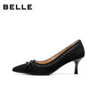 百丽(Belle)个性皮革织高单鞋女2026春优雅单鞋F3X1DAQ6 黑色 39