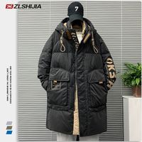 战狼世家 黑色连帽加厚中长款男士羽绒服