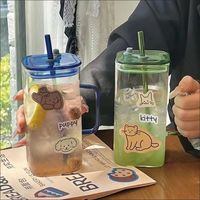 高硼硅玻璃杯水杯高颜值耐高温喝水吸管杯子女带把手玻璃杯