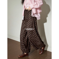阔色藏蓝色碎花宽松灯笼裤女2025秋冬季棕色休闲垂感阔腿裤子 棕色 M /M