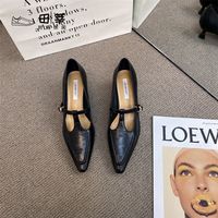 2025秋单鞋女黑色镂空尖头细跟浅口玛丽珍鞋小众显白高跟鞋女【3月5日发完】