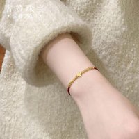 奢赞999足金蹦迪珠黄金手链女士镂空铜钱转运珠红绳编绳手绳新款金饰 【足金】金重约1.15-1.25g 红绳手链