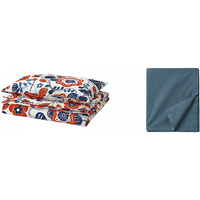 宜家 KANONVISKA康农维斯卡被套枕套可机洗家用被罩 多色花卉被套和枕套150X200cm+蓝色床单1.2m床