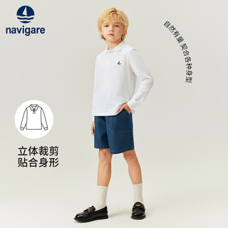 纳维凯尔意大利小帆船童装儿童长袖POLO衫春季翻领儿童长袖T恤 春日微风白色 120