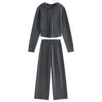 范思蓝恩 短款连帽套头毛衣女秋冬2024针织衫长裤套装14176 黑色上衣 XS