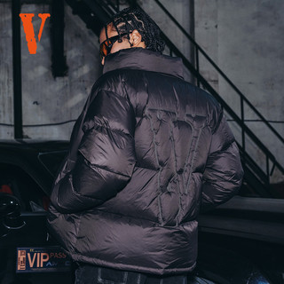 VLONE VLCT25004 立体刺绣无帽面包羽绒服 黑银 XL
