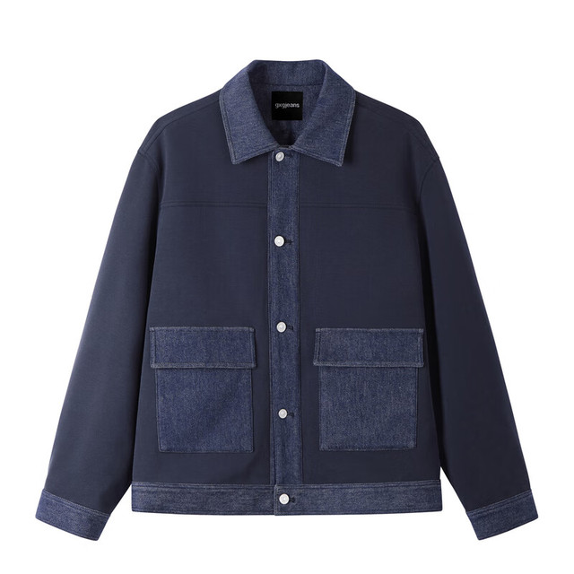 gxgjeans 美式翻领拼接牛仔夹克 蓝色