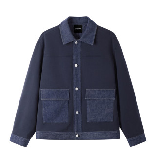 gxgjeans 美式翻领拼接牛仔夹克 蓝色