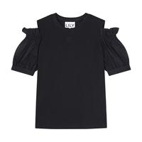 丽丽 LILY夏女装设计感镂空浪漫时尚休闲通勤百搭纯色舒适T恤 510黑 S