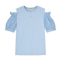 丽丽 LILY夏女装设计感镂空浪漫时尚休闲通勤百搭纯色舒适T恤 401蓝色 L