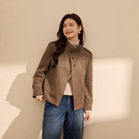 纤莉秀【复古麂皮绒夹棉外套】大码女装个性立领夹克胖mm冬装4377 棕色 3XL