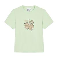 丽丽 LILY夏女装趣味萌兔时尚休闲百搭舒适全棉宽松短袖T恤衫 301绿色 S