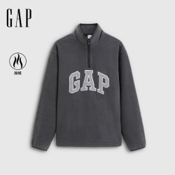Gap 男女装2025秋季logo摇粒绒半拉链立领卫衣 黑灰色 L (175/96A) 亚洲尺码